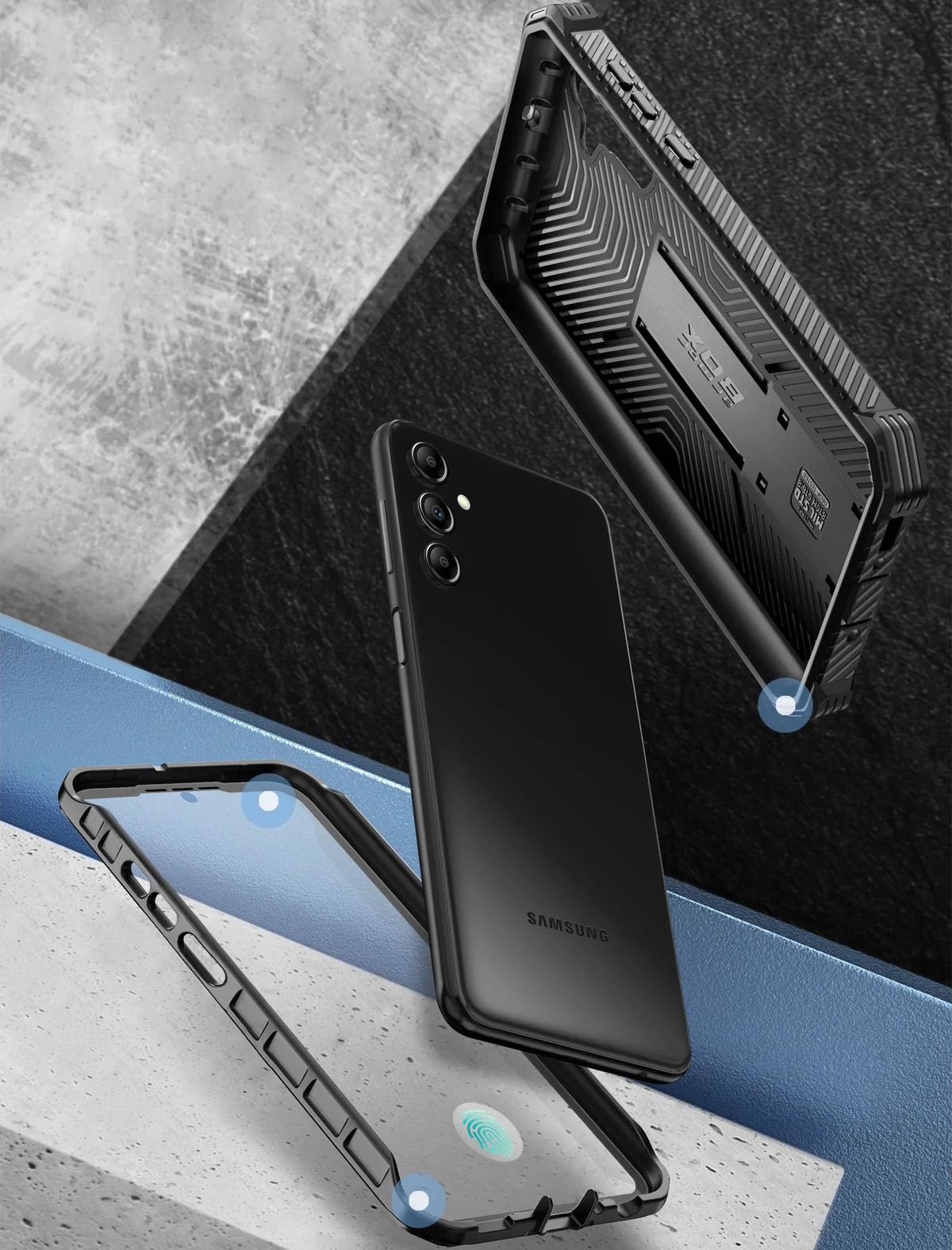 Etui pancerne z osłoną na ekran, z wbudowaną podstawką i kaburą z klipsem Supcase i-Blason Armorbox do Galaxy S23 FE 5G
